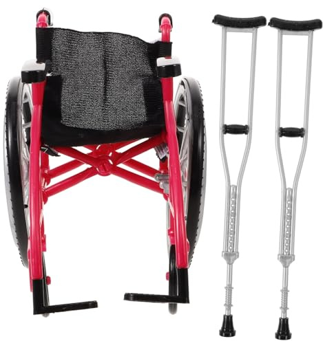 HANABASS Set di Giocattoli Bambola Sedia a Rotelle e Stampelle in Miniatura, Plastico Realistico per Decorazione di Casa delle Bambole, Accessori Creativi per Scena DIY