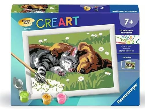 Ravensburger - CreArt Kids 13x18 cm - Konstnummer - Katt- och hundduo - Målningssats med siffror - Från 7 år - 25966