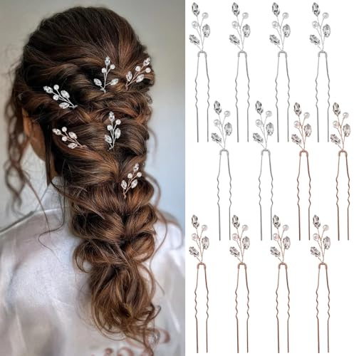 VLYX Lot de 12 accessoires de coiffure pour mariée - Épingles à cheveux en strass pour mariée et demoiselles d'honneur, bijoux de cheveux floraux argentés pour femme