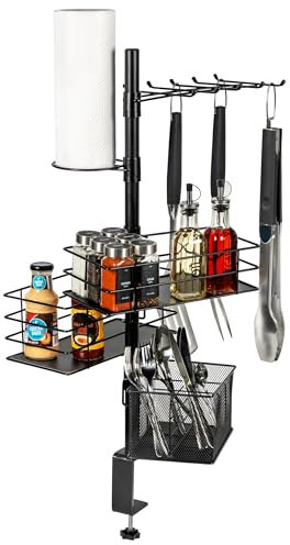 eluno Organizer per accessori 5 in 1, per barbecue, con supporto per utensili, cestini, barra con gancio e porta asciugamani di carta per montaggio direttamente sul barbecue, barbecue, cucina