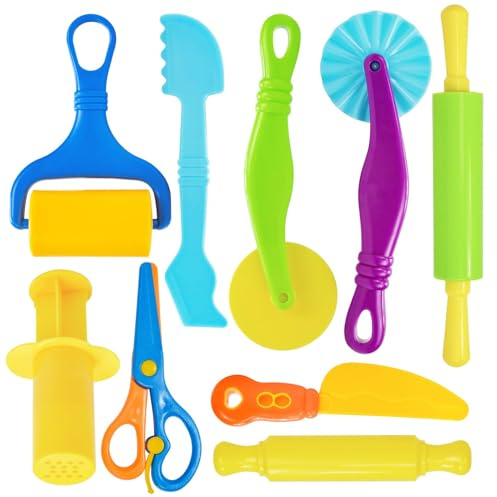 9 Teiliges Knete Zubehör Kinder Plastilin Werkzeuge,Knetwerkzeug mit Robusten Knetwerkzeugen,Knetzubehör Set für Knete ab 2 Jahre,Kinderknete,Play doh Zubehör,Knetset,Kinetic Sandzubehör (Bunte)