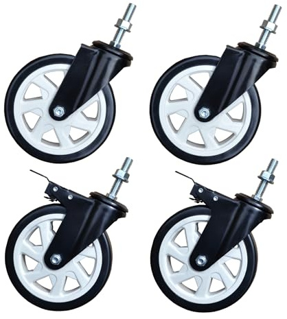 6 Inch Caster Wheels with 2.15 Long Threaded Stem, Set of Four Swivel Wheels with 360 Degree Rotation - Two with Locking Brake. Wheels for Cart, Furniture or Industrial Application
