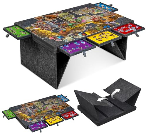 Jigpal 1000-teiliges Puzzlebrett mit 5 farbigen Schubladen und Abdeckung, Puzzletisch mit klappbaren Beinen für Erwachsene, leicht und tragbar, für 1000-teilige Puzzles – grau