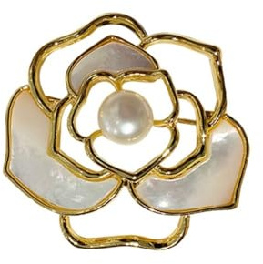 Broche fleur dorée en alliage élégant design rose avec pierre blanche bijoux pour femmes hommes unisexe 3 x 3,3 cm