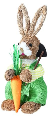 Estatua de conejo de paja para el hogar, suministros de fiesta temática de Pascua, adornos de conejo de