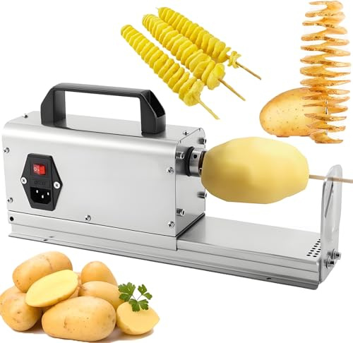 Cortador de Patatas Fritas Comercial, Cortador de Patatas Tornado eléctrico 3 en 1, Cortador de Patatas Fritas en Espiral, con Cuchillas de 2 mm y 2,5 mm, 34,5 x 13 x 8,5 cm