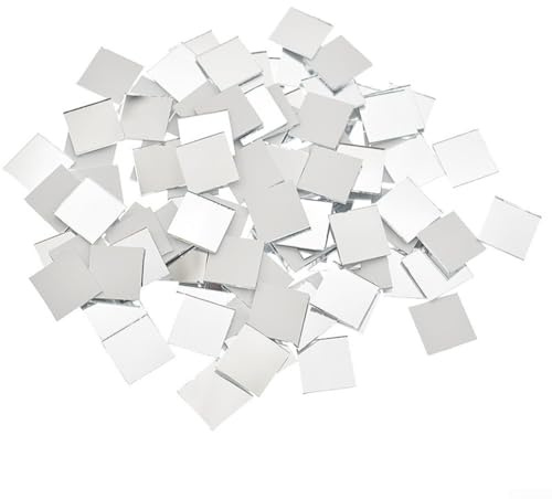 Pumixiy 100 Stück selbstklebende Glasspiegel-Mosaikfliesen, 20 x 20 mm, kleine quadratische Aufkleber für DIY Discokugel, Wand, Küche, Bad, Haus und Bastelprojekte (Silber)