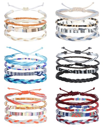 Dhthdrh 24 Pcs Boho Surfer Bracelet Anklet Cord Wrap Rope String Adjustable Beaded Anklets Handmade Braided Colorful Summer Friendship Bracelets Surfer Beach Bracelet Boho Jewelry for Women Men