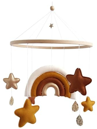 Rainbow Baby Mobile aus Filz mit Sternen – Gender-neutrales Babymobile für Kinderbett & Wickeltisch | Regenbogen Mobile fürs Babyzimmer | Handgemacht | Geschenk zur Geburt/Babyparty