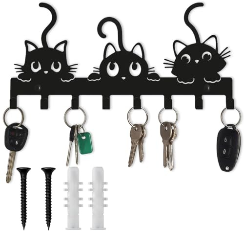 PjuQow Schlüsselbrett Modern Aus Metall, Hakenleiste Mit Katzenkunstmuster, Katzen Deko, Schlüsselbrett Modern, Schlüssel Aufbewahrung, Deko Flur, Einrichtung Wohnung, Inklusive Befestigungsmaterial
