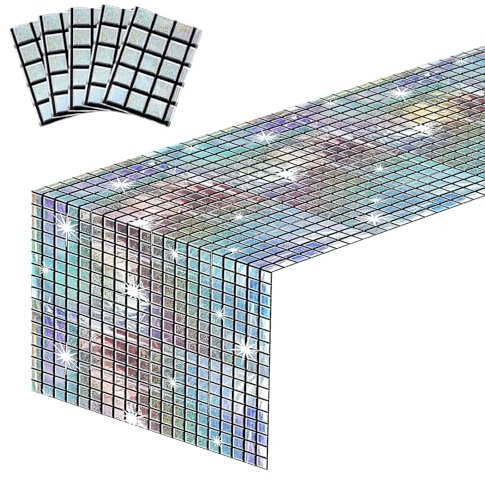5 Stück Disco Party Tischläufer, 200×100cm Tischdeko Disco Party Tischdeko 80er Jahre Silber Tischdecke Partys Deko Tanzparty für 70er 80er 90er Deko Tischläufer