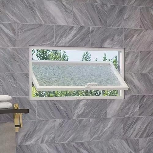 ZUGIATP Ventana Rectangular Abatible De Vidrio Templado, Marco De Aluminio con Rotación 360° Y Mejor Sellado, para Baño, Cocina Y Espacios Pequeños(White (Water-Ripple Glass),22x12in/55x30cm)