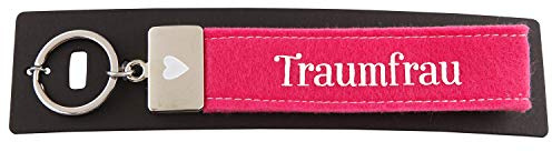 Depesche Schlaufen Schlüsselanhänger aus Filz, mit graviertem Metallabschluss und kultigem Aufdruck Traumfrau rosa, ca. 17 x 3 x 1 cm - ein Stück