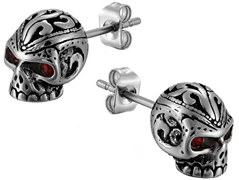 JewelryWe Punk dödskalle-örhängen för män gotisk zirkon rostfritt stål svart silver rostfritt stål kubisk zirkonia, rostfritt stål, kubisk zirkon