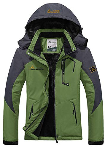 donhobo Womens Waterproof Jacket Winter Warm Fleece with Hood Windproof Camping Hiking Coat(Green,M)
