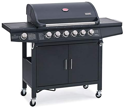 TAINO RED 6+1 Gasgrill Grillwagen BBQ Edelstahl-Brenner Gasgriller Seitenkocher 6 Brenner