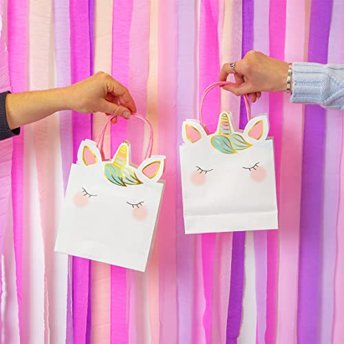 Talking Tables 6 Sacs de Fête Licorne Roses pour Enfants avec Poignées, Oreilles et Corne - Sacs Cadeaux en Papier pour Bonbons et Anniversaires