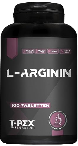 T-Rex Integratori L-Arginin 1000 mg mit Vitamin B1 und B6 | Hohe Dosierung | 120 Tabletten L-Arginin HCL | Pre-Workout Nahrungsergänzung für Sportler, Vegan, Made in Italy
