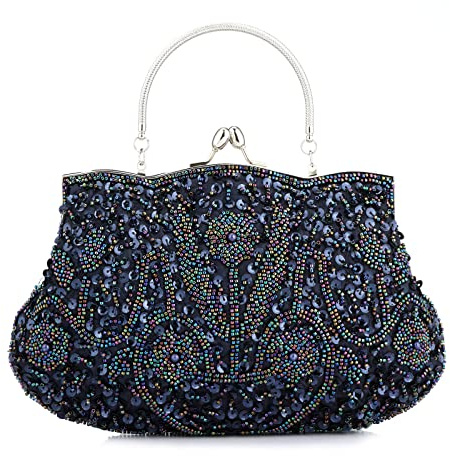 YYW Collection Antique Floral Bead Sequin Soft Clutch Evening Bag Designer Purse Large Clutch Handbag