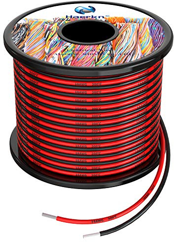 Haerkn Elkabel överdragen med silikon, 20 m (20 m svart och 20 m röd syrefri, tvinnad förtennad koppartråd, hög temperaturbeständighet, spole - 0,8 mm2 (18 AWG)