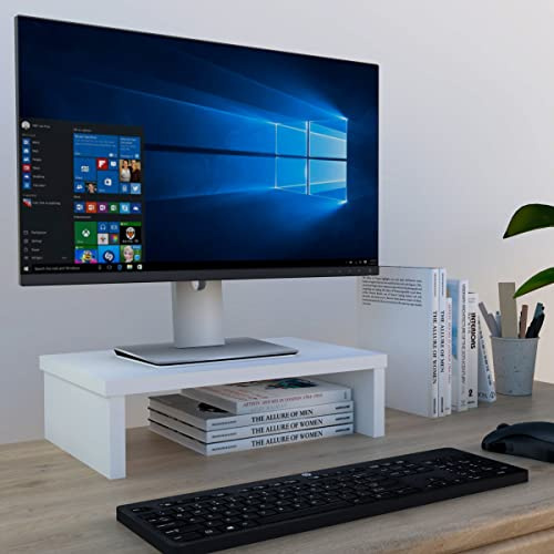 Henor Monitorständer TV-Bildschirmerhöhung in Holz 42 x 26.5 x 12 cm. Unterstützt 50 kg Weiß