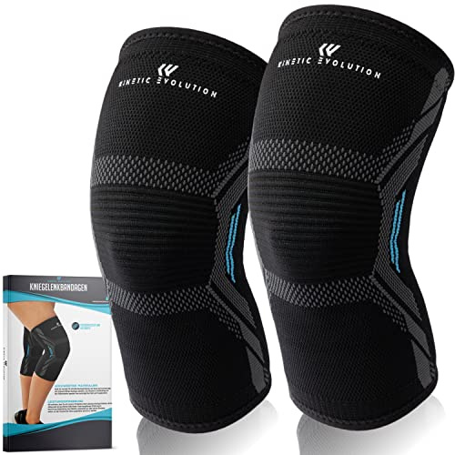 KINETIC EVOLUTION 2 Stück Kniebandage für Damen und Herren, Kompression Kniestütze, Sport Knieschoner für Laufen, Basketball, Sport, Volleyball, Gewichtheben (M, Blau)