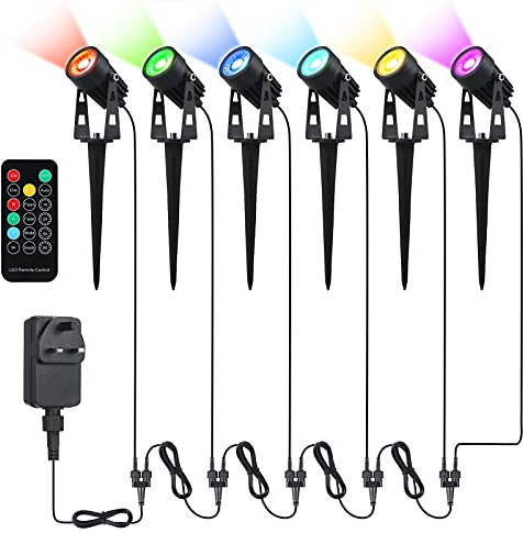 Tomshine Garden Spotlights Mains Powered,12V 6.56FT RGBW Garden Spike Lights Ip65 Waterproof Outdoor Decorative for Pathway Patio Yard
