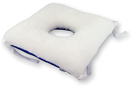 Mobiclinic®, Cojín antiescaras, 40x38 cm, para coxis, Marca española, Cuadrado, con Agujero, Silla, Sofá, De Ruedas, Prevención úlceras por presión, Hemorroides, Color Blanco