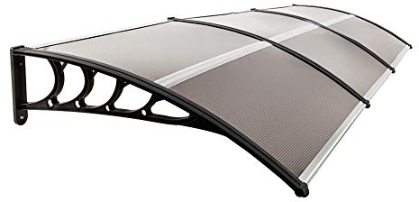 Auvent Aluminium Gris - Marquise d'Entree - Résistant à la Pluie et UV - Transparent - 300 x 100 x 25