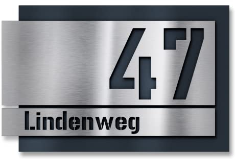 Metzler Individuelle Hausnummer aus Edelstahl - Hausnummernschild in Anthrazit RAL 7016 - Türschild mit ausgelaserter Hausnummer - Kratzfest und Robust - Made in Germany - 3D Effekt - Größe: 27x17,5cm