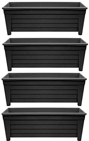 Optimal Products Long Trough 55cm Plant Pot Plastic Planter Indoor Home Outdoor Garden Window Herb Flower Box (4 Trough, Ebony/Black)