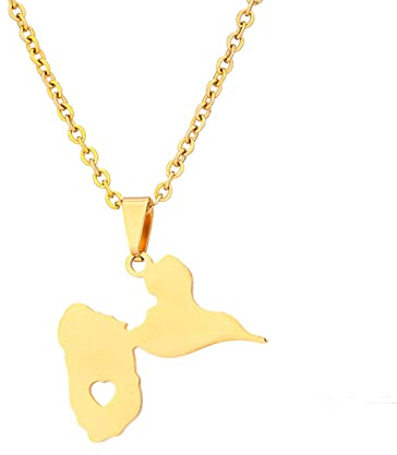 YUANYIRAN Guadeloupe, France Carte Pendentif Collier - Couple Unisexe Brillant Géométrique Style Ethnique Chaîne De Clavicule Drapeau Patriotique Hip Hop Charme Bijoux pour Cadeau De Mode,Or,50Cm/1