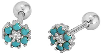 18G Tiny CZ Flower Ball Cartilage Stud Earrings 925 Sterling Silver for Women Girls Hypoallergenic for Sensitive Piercing Ear Cute Small Crystal Snowflake Studs Screw Back Tragus Jewelry