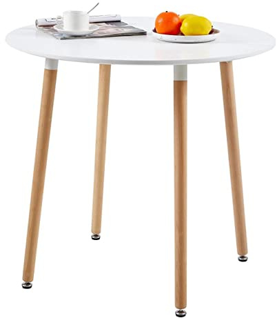 FURNITABLE Skandinavisch Esszimmertisch MDF Runder Esstisch,Modern Wohnzimmertisch für Büro Küche, Weiß,80 * 80 * 75 cm