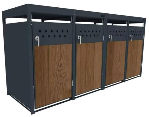 ESTEXO Mülltonnenbox Mülltonnenverkleidung mit Pflanzdach Aufbewahrungsbox Müllbox Anthrazit (4 Türen)