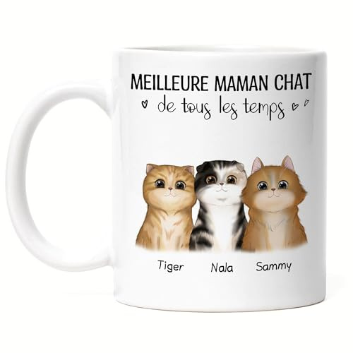 Kiddle-Design Katzenbesitzer Tasse Personalisiert Geschenk Katzenmama Katzenliebhaber Katzenmotiv Spruch Name Katzenfreund Haustier 3 Katzen