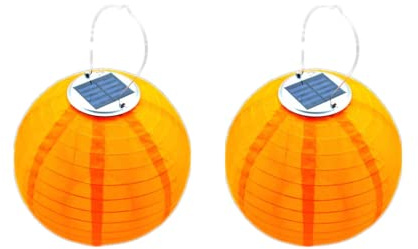 Yeehliny Solar Lampions außen Wetterfest 30cm Lampingions Lampion Solar Outdoor IP55 Wasserdicht Solarlaterne Hängende Nylon Laterne für Garten, Balkon, Hof, Hochzeit, Party Deko (2pcs/Orange)