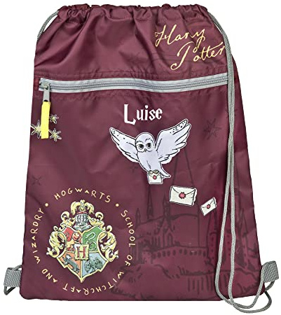 Personalisierter Turnbeutel für Mädchen Jungen mit Namen | Motiv Harry Potter Hogwarts mit Eule | Geschenk-Idee für Kinder Schuhbeutel zum Zuziehen