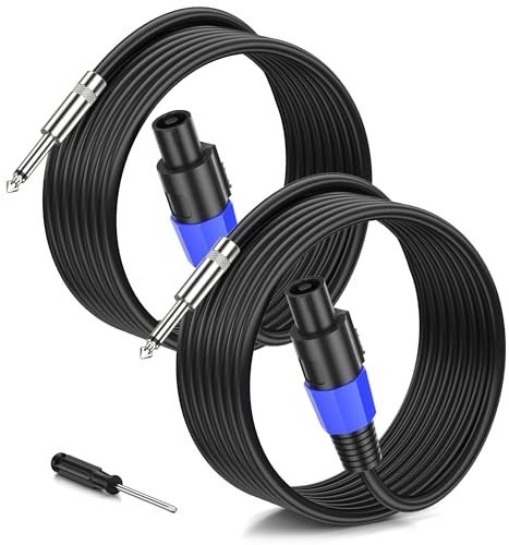 Jumwa 2pack 7.5M Speakon to 1/4 TS Speaker Cables for Audio Amplifier with Twist Lock 15AWG Speakon Cables for Heavy Duty Audio, M-M