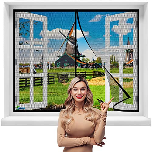 Magnet Fliegengitter BalkonFenster, 160 x 140 cm Insektenschutz Balkontür Magnetvorhang Fliegengitter Tür Vorhänge Klettmontage Tür Mückennetz für Schiebetür Fenster【Schwarz】