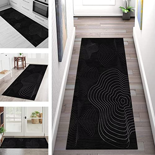 Teppich Läufer Flur Küche rutschfest waschbar Teppichläufer Lang 80X180CM Schwarz Dunkelgrau Küchenläufer Meterware Korridor Tepiche Esszimmer Schlafzimmer Wohnzimmer Schmutzfangmatte Breit 40-120cm