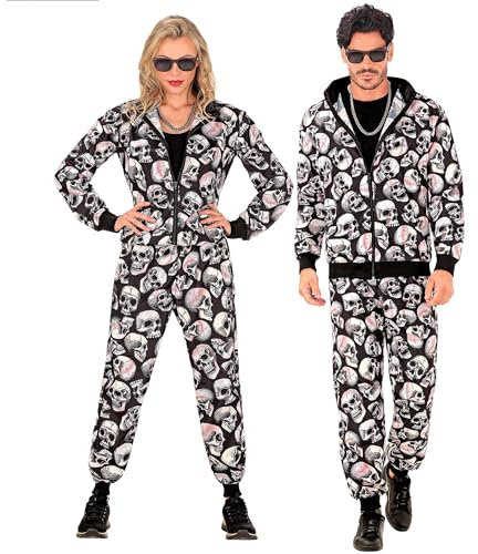 W WIDMANN MILANO partymode – festmode dödskallar overall, unisex, 80-tal, disco, skelett, halloween karneval, temafester