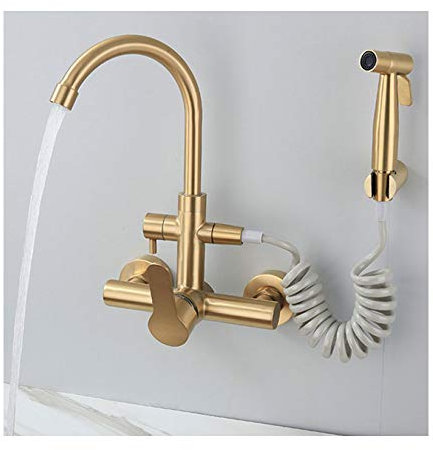 Bidet-Sprüher, Wasserhahn-Set, Messing, Gebürstetes Gold, Hand-Wc-Bidet-Aufsatz, Drucksprüher, Wandmontage, Tragbare Stoffwindel-Waschmaschine, Duschsprüher-Set Mit Kalt Und Warm (Typ A)