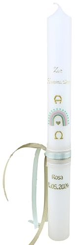 Cerziies® Kommunionkerze ROSA Junge oder Mädchen mit Name und Datum, individuell und handverziert 2312