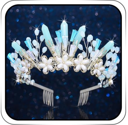 IYOU Quarz Hochzeit Krone Tiaras Silber Kristall Kronen Kostüm Braut Haarschmuck für Damen