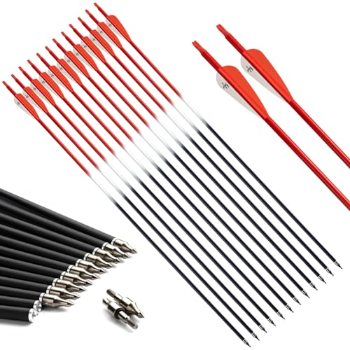 S F Bogenschießen Erwachsene Pfeile für bogenschießen Carbonpfeile，Geeignet für compoundbogen Recurvebogen Langbogen-12 Stück （28 Zoll）