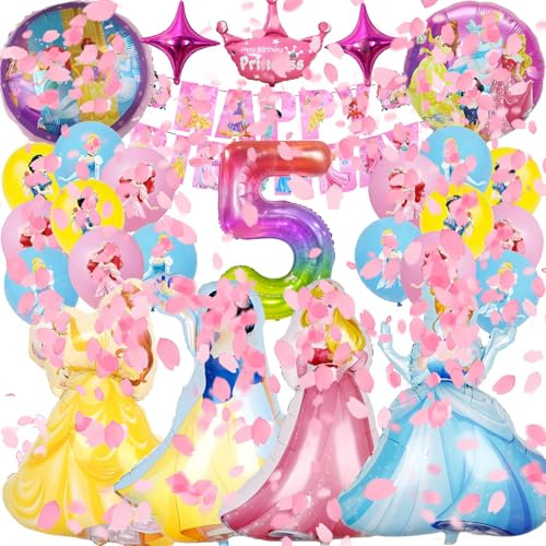 Ctxtqtdt 26 Stück Luftballons Geburtstag Set 5 Jahre Mädchen, Geburtstagsdeko Folienballon, Geburtstag Party Deko Ballons Set für Mädchen (5)