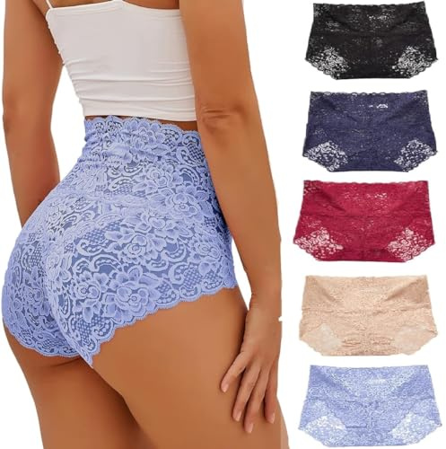 Havejoy Pacco da 5 Slip Modellante Donna Pancia Piatta Vita Alta Moda Mutande Pizzo Curvy Trasparenti Biancheria Intima Guaina Contentiva Perizoma Snellente Culotte Parigamba Mutandine Sexy Underpants