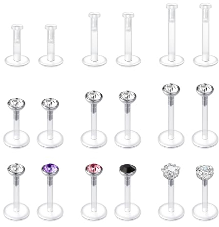 VFUN 16g Chirurgenstahl& Acryl Lippenpiercing Tragus Forward Helix Knorpel Conch Piercing Ohr Bioflex Labret Piercing Nasenstecker 6/8/10mm