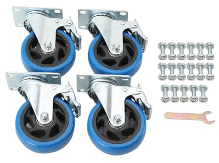 YILIKISS 4er Set Transportrollen mit Bremse 100mm Möbelrollen Schwerlast - Bockrollen Set Gummi Rollen Blue Wheels Lenkrollen für Rollbrett Werkstatt schwere Möbel Palettenmöbel Rollwagen